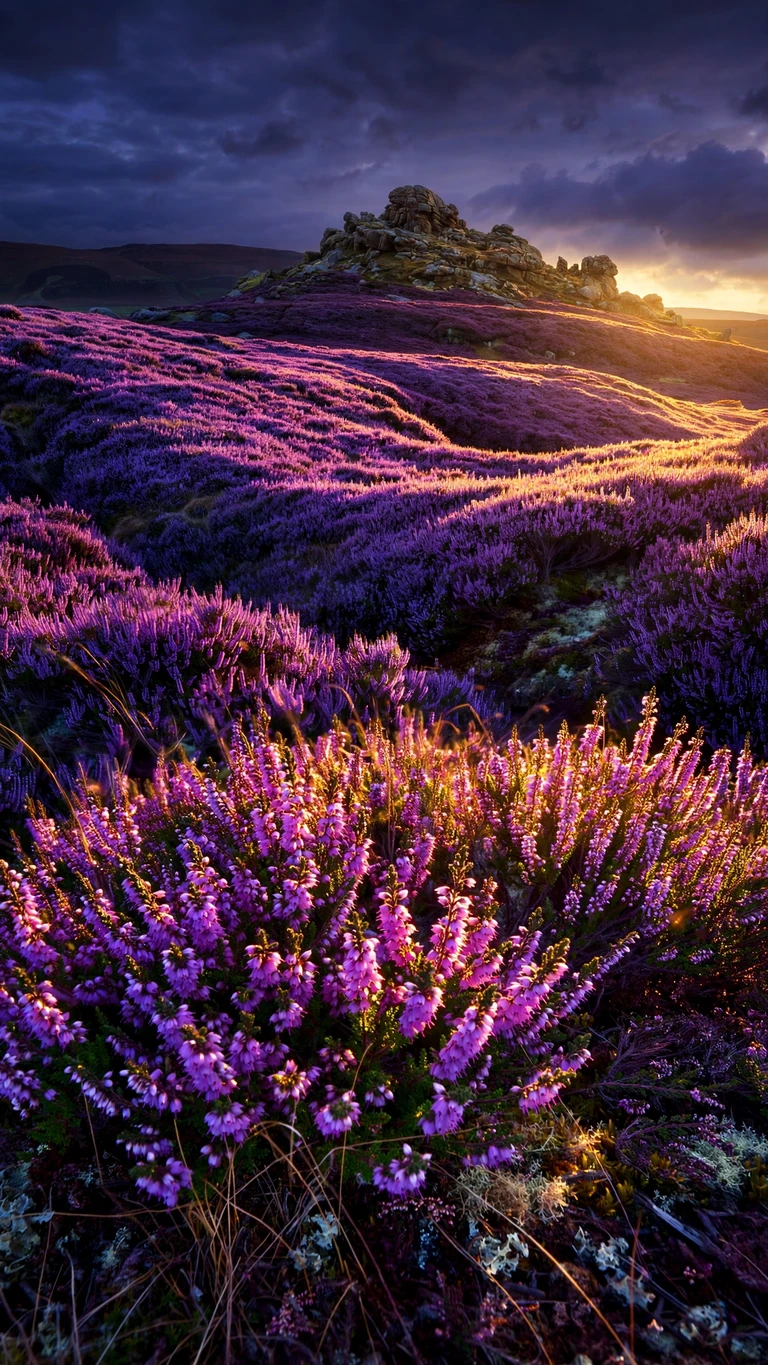 Purple Heather Moor at Sunset - free nature wallpaper