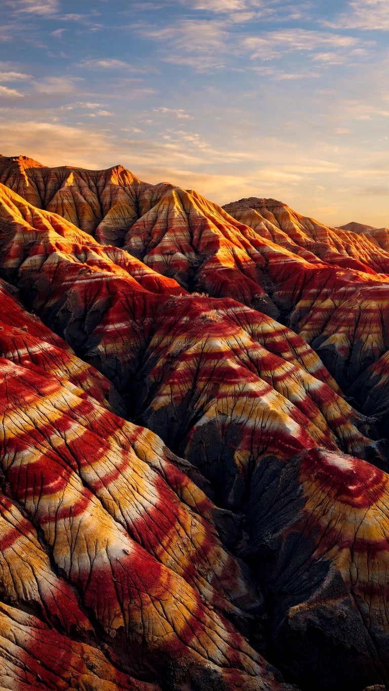Striped Badlands Golden Dusk - free nature wallpaper