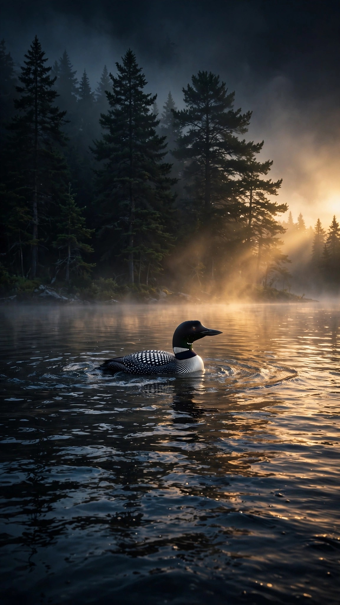 Loon on the Misty Lake at Dawn - free phone wallpaper