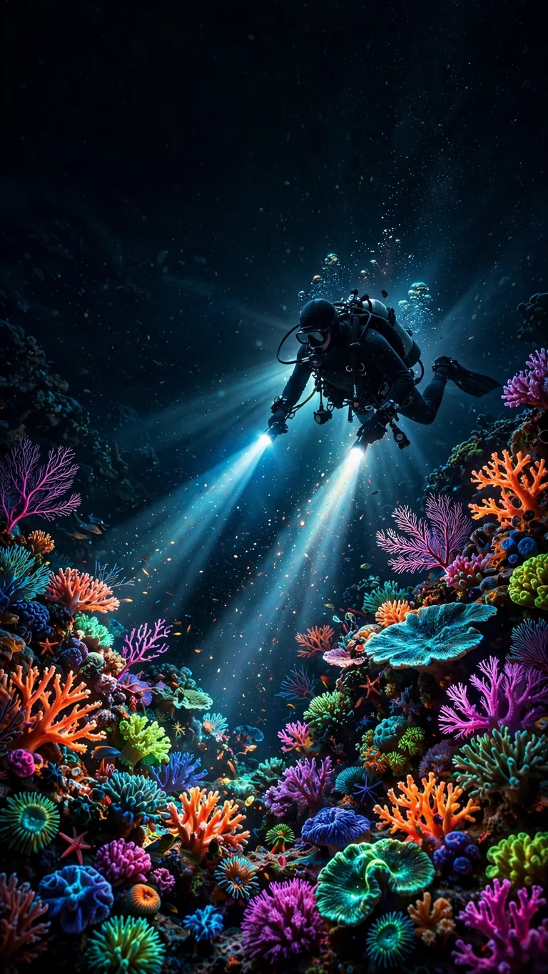 night dive coral ocean wallpaper free download