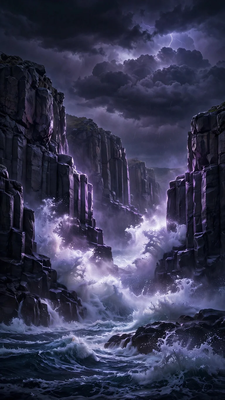 storm waves exploding against basalt cliffs wallpaper