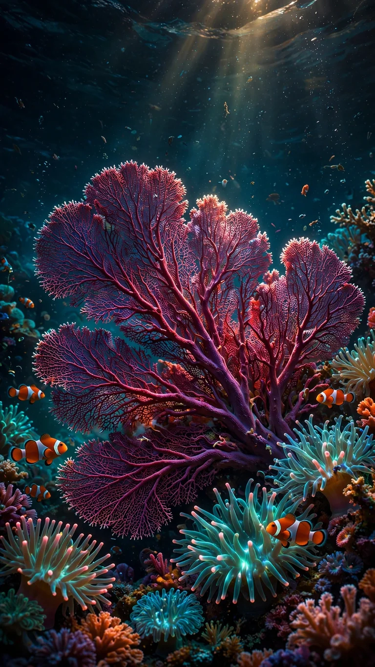macro of red sea fan coral in reef garden wallpaper