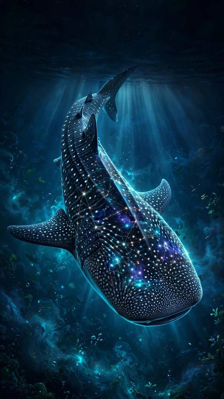 whale shark with galaxy patterned back underwater wallpaper