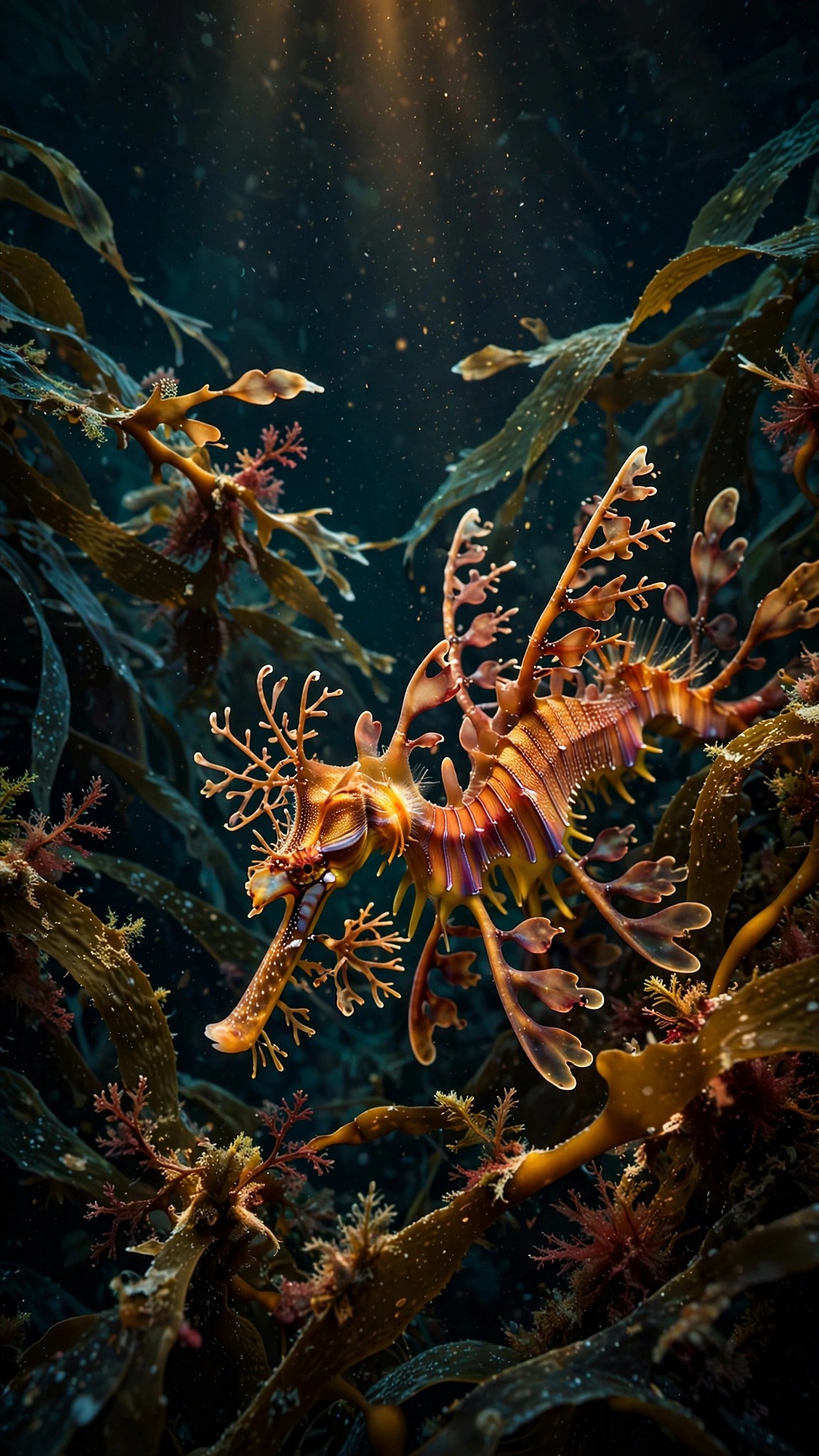 Leafy Seadragon Macro Reef - vertical ocean phone wallpaper