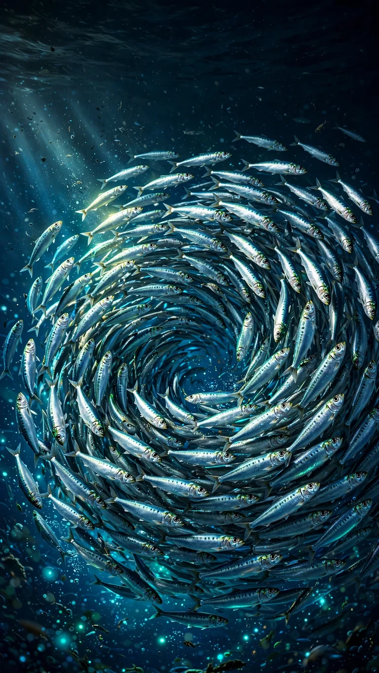 Sardine Bait Ball Swirl, vertical ocean wallpaper