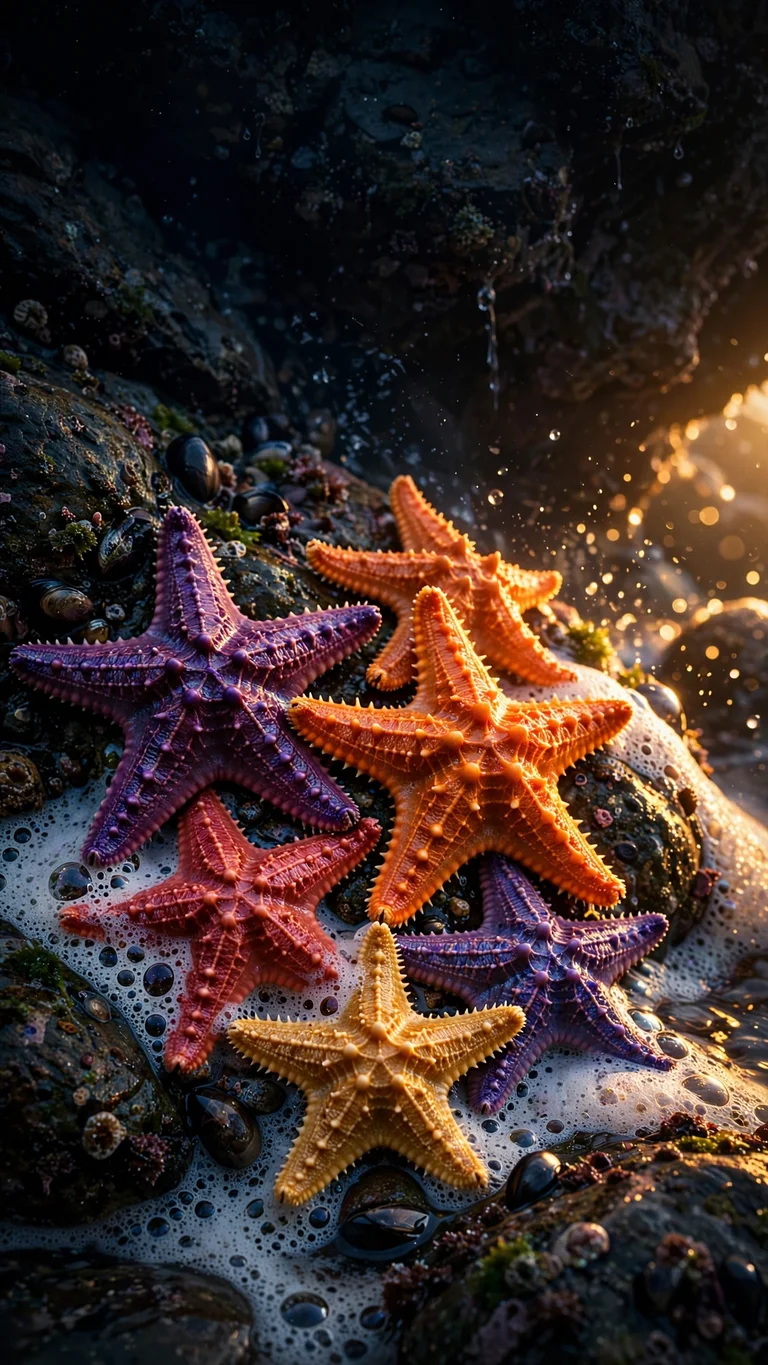 Starfish at Golden Hour, vertical ocean wallpaper