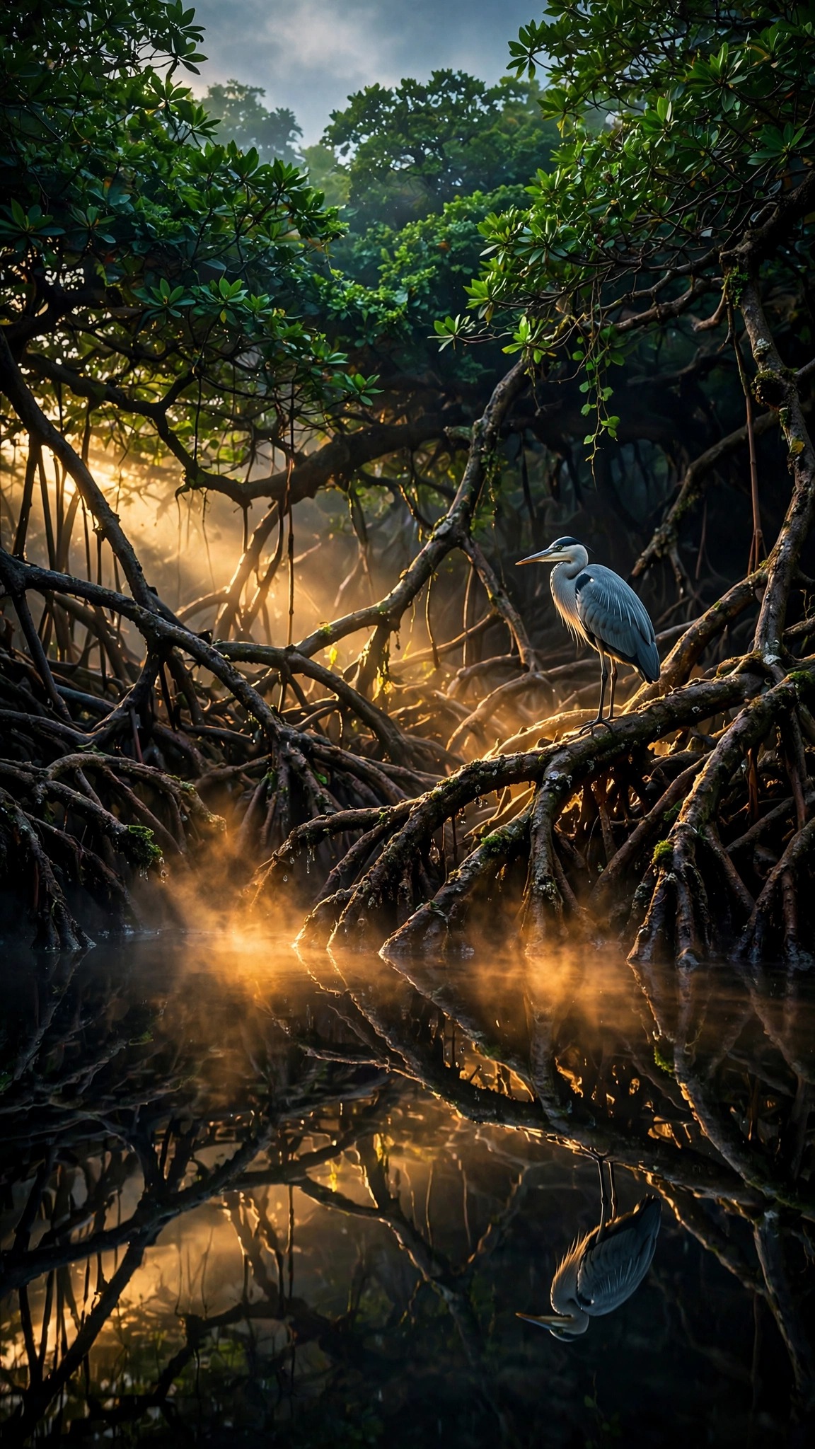 Mangrove Dawn Mirror, vertical ocean wallpaper
