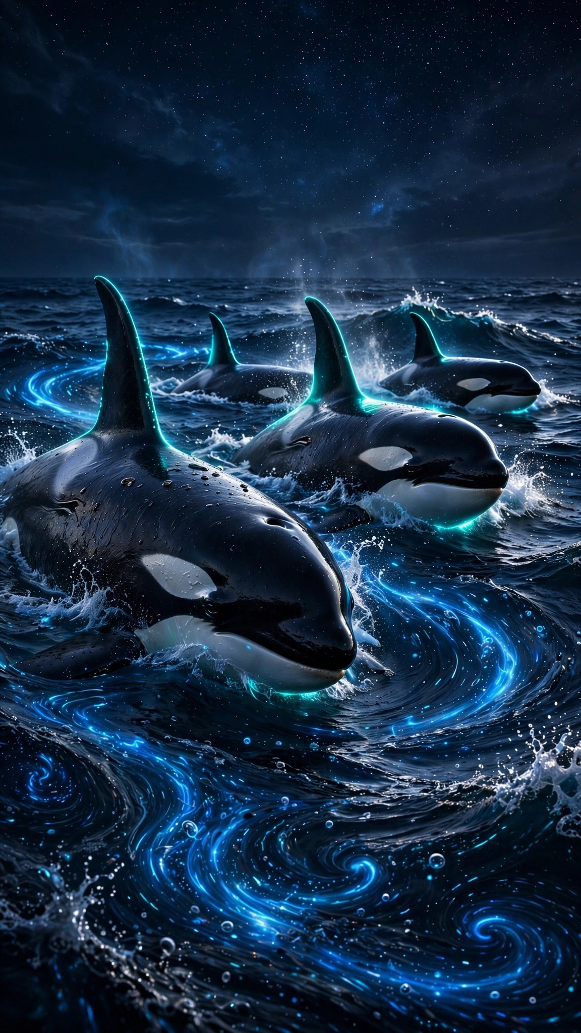 Orca Bioluminescent Night Swells, vertical ocean wallpaper