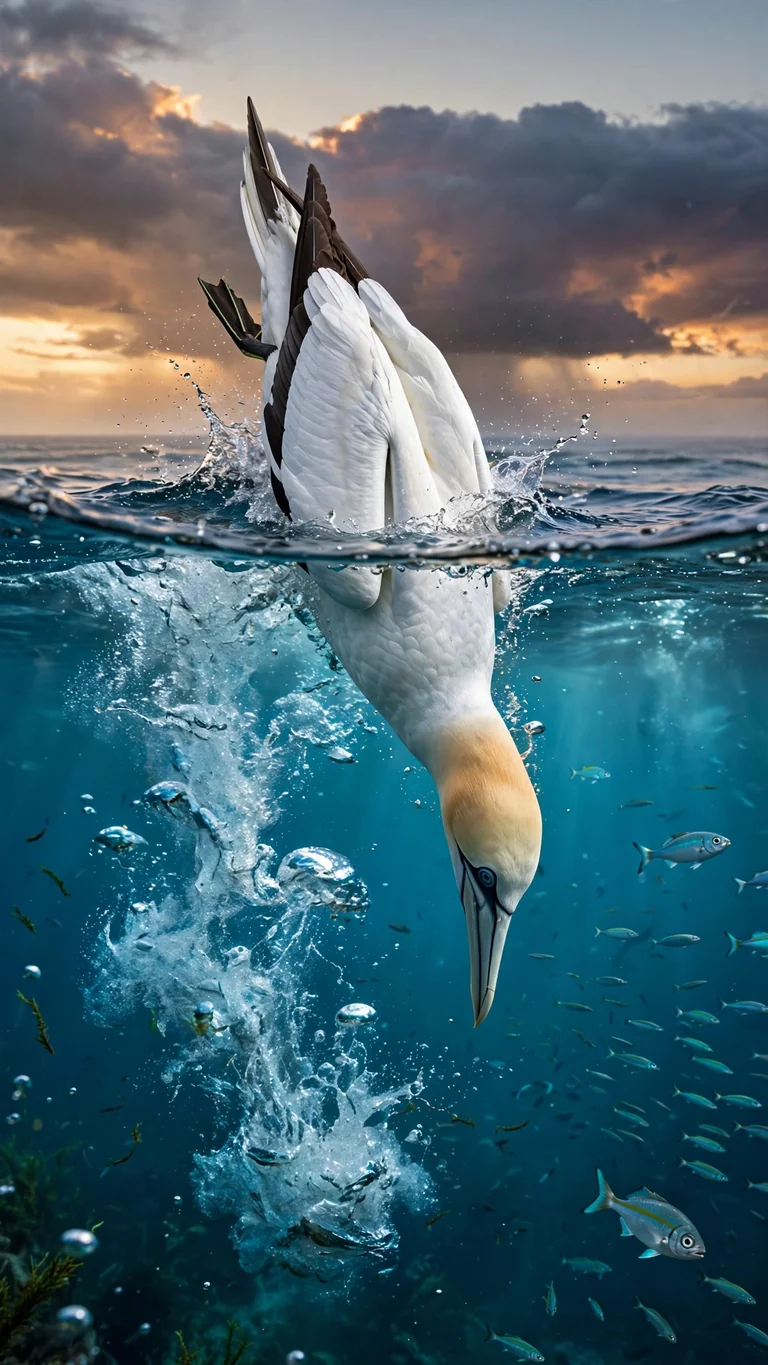 Gannet Plunge Dive Into the Sea — free ocean phone wallpaper