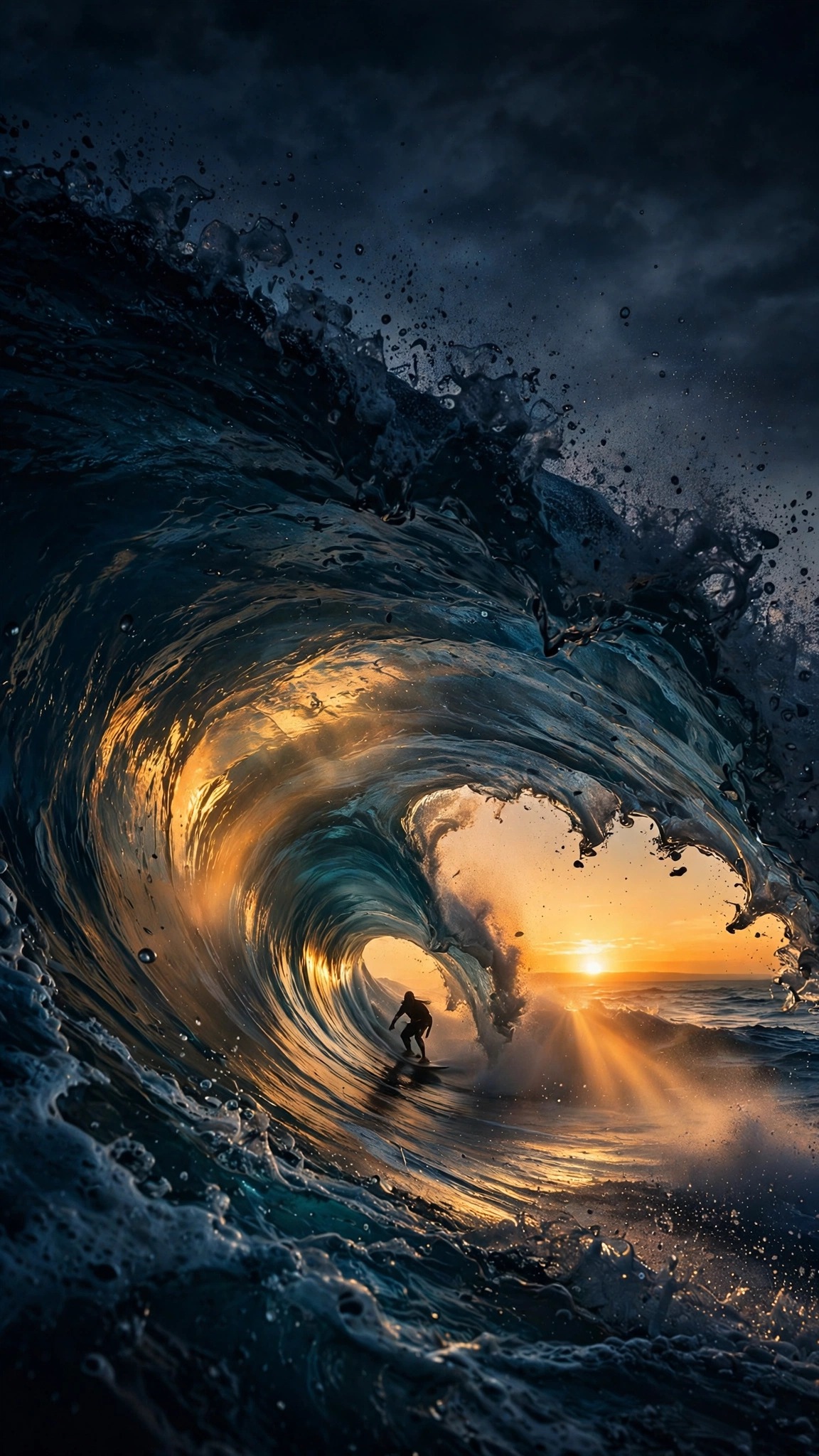 Barrel Wave Surf Sunset Ocean Wallpaper