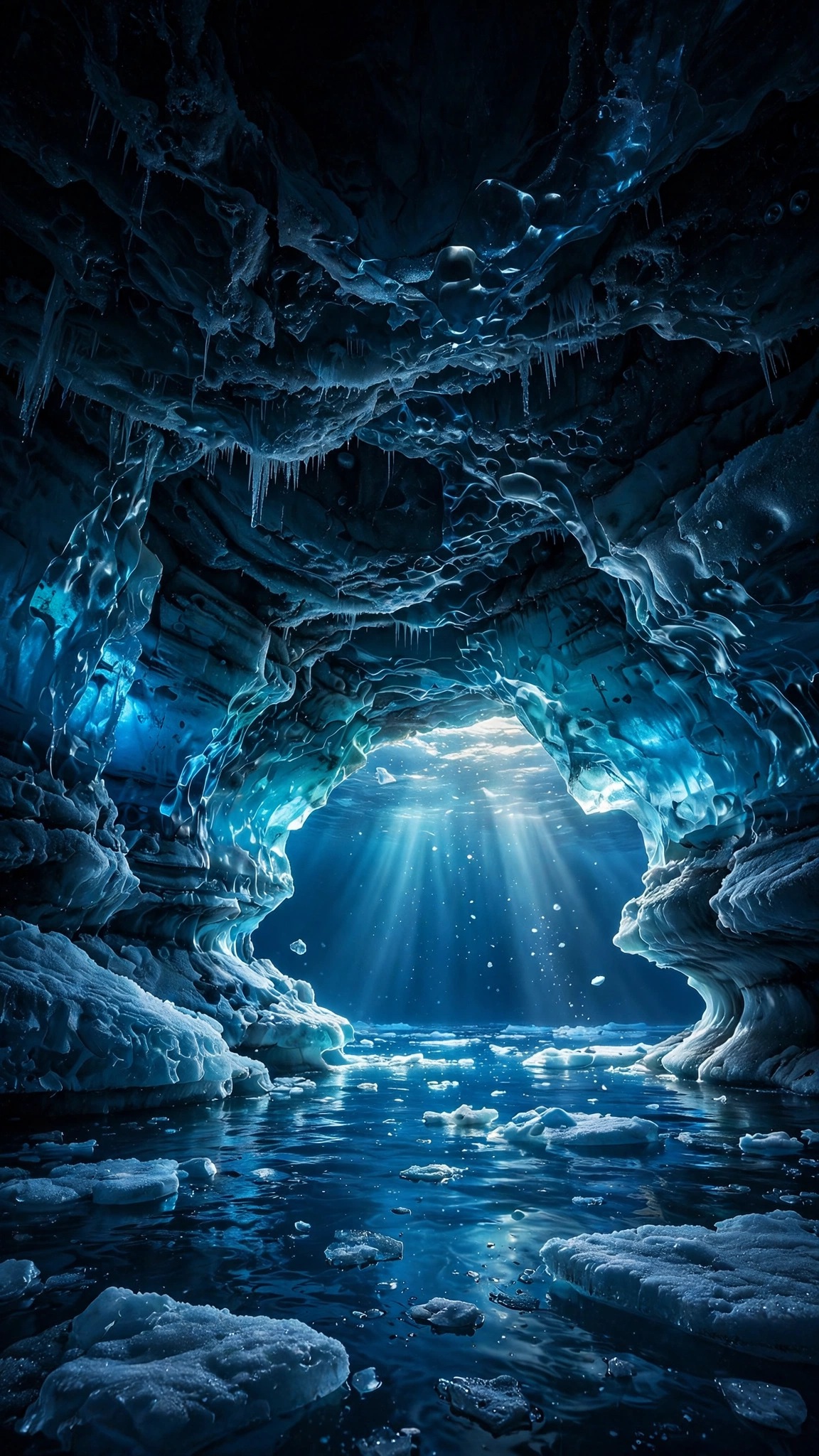 Glacier Ice Cave Underwater Blue Ocean Wallpaper