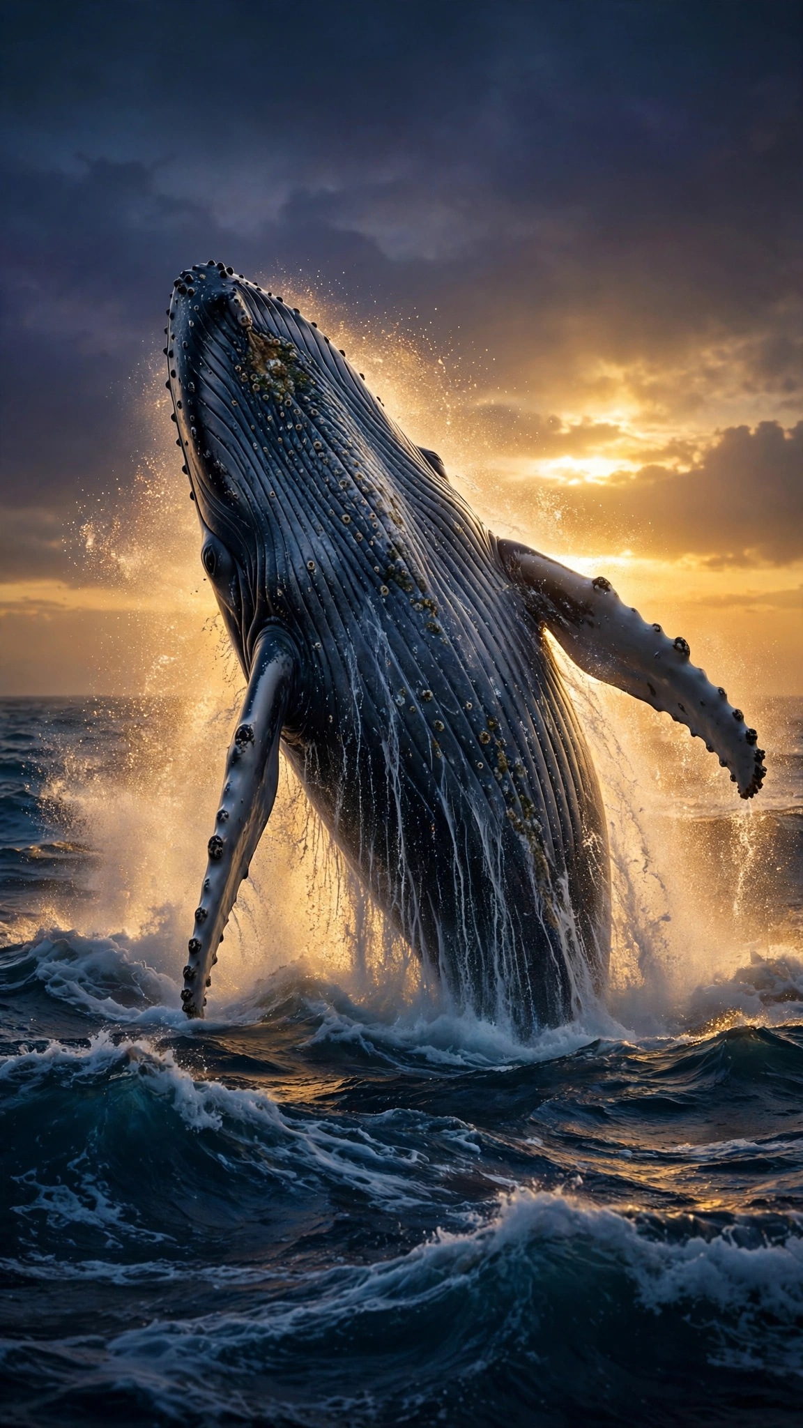 Humpback Whale Breach Golden Spray Ocean Wallpaper