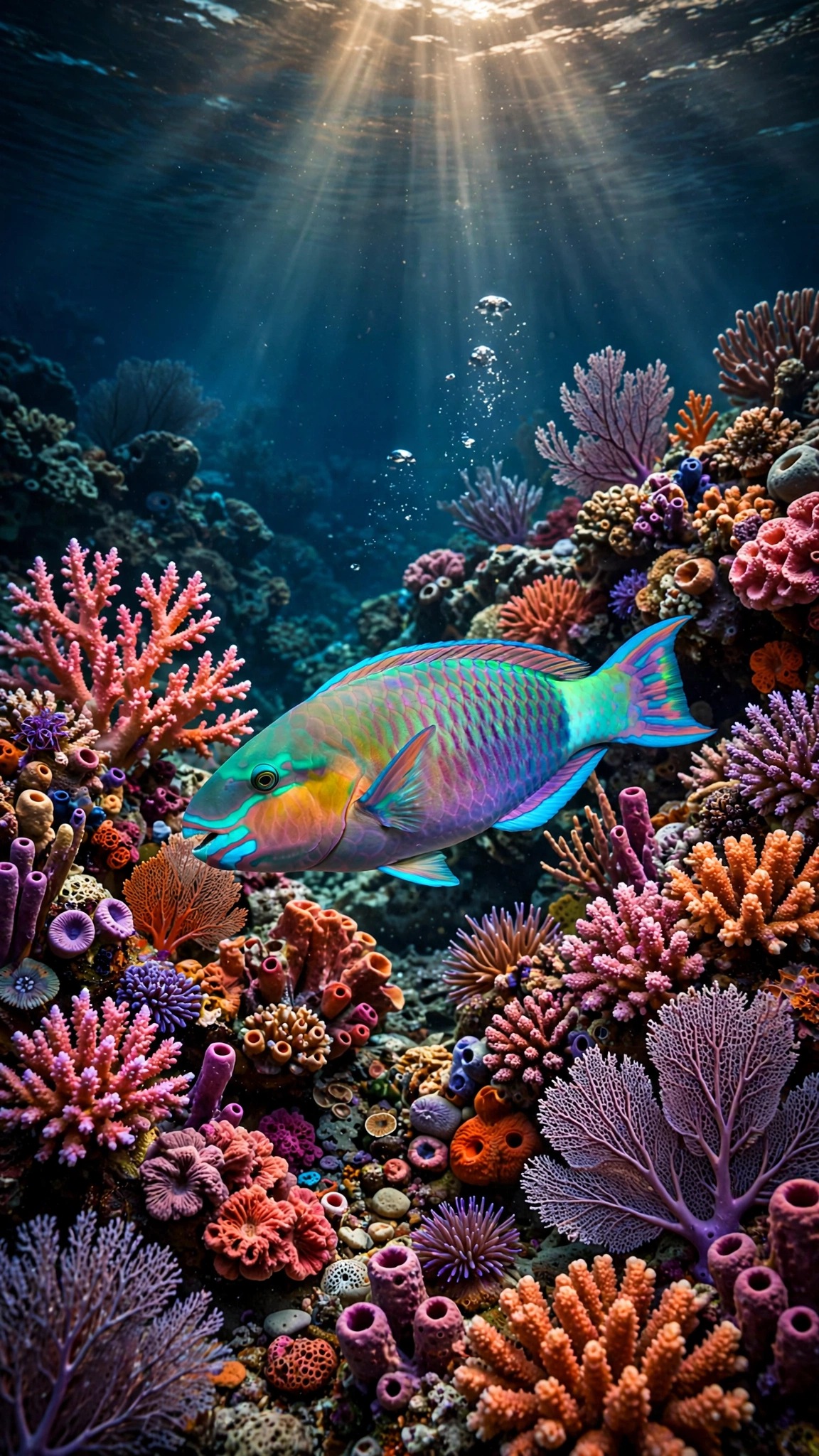 Parrotfish Rainbow Reef Dawn Ocean Wallpaper