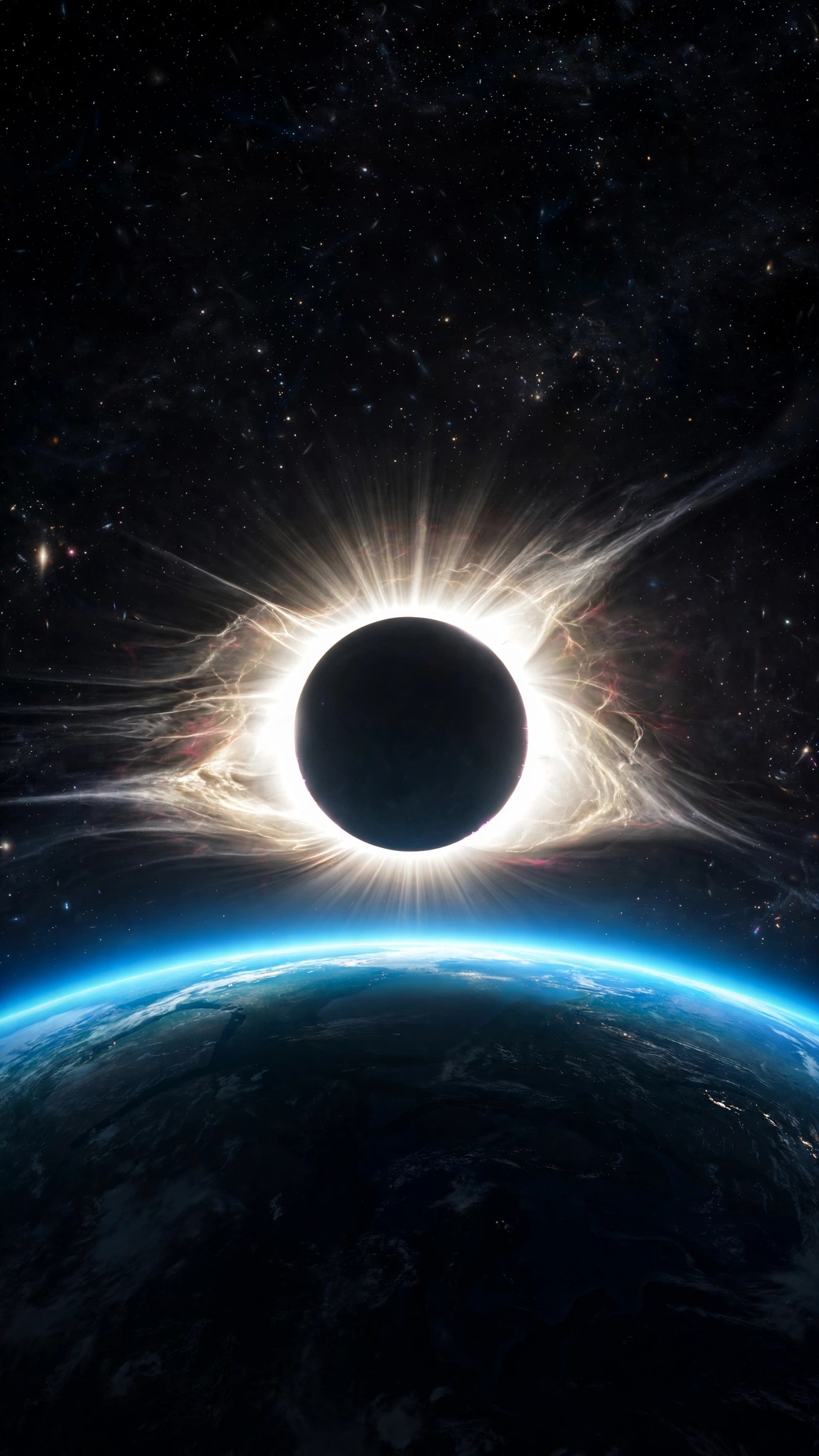 a total solar eclipse seen from space