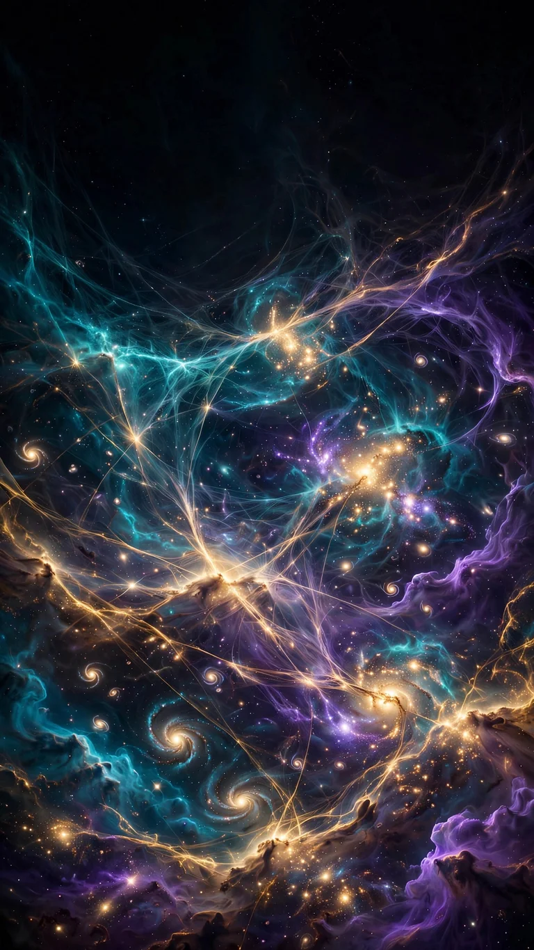 cosmic web filaments with glowing galaxies wallpaper