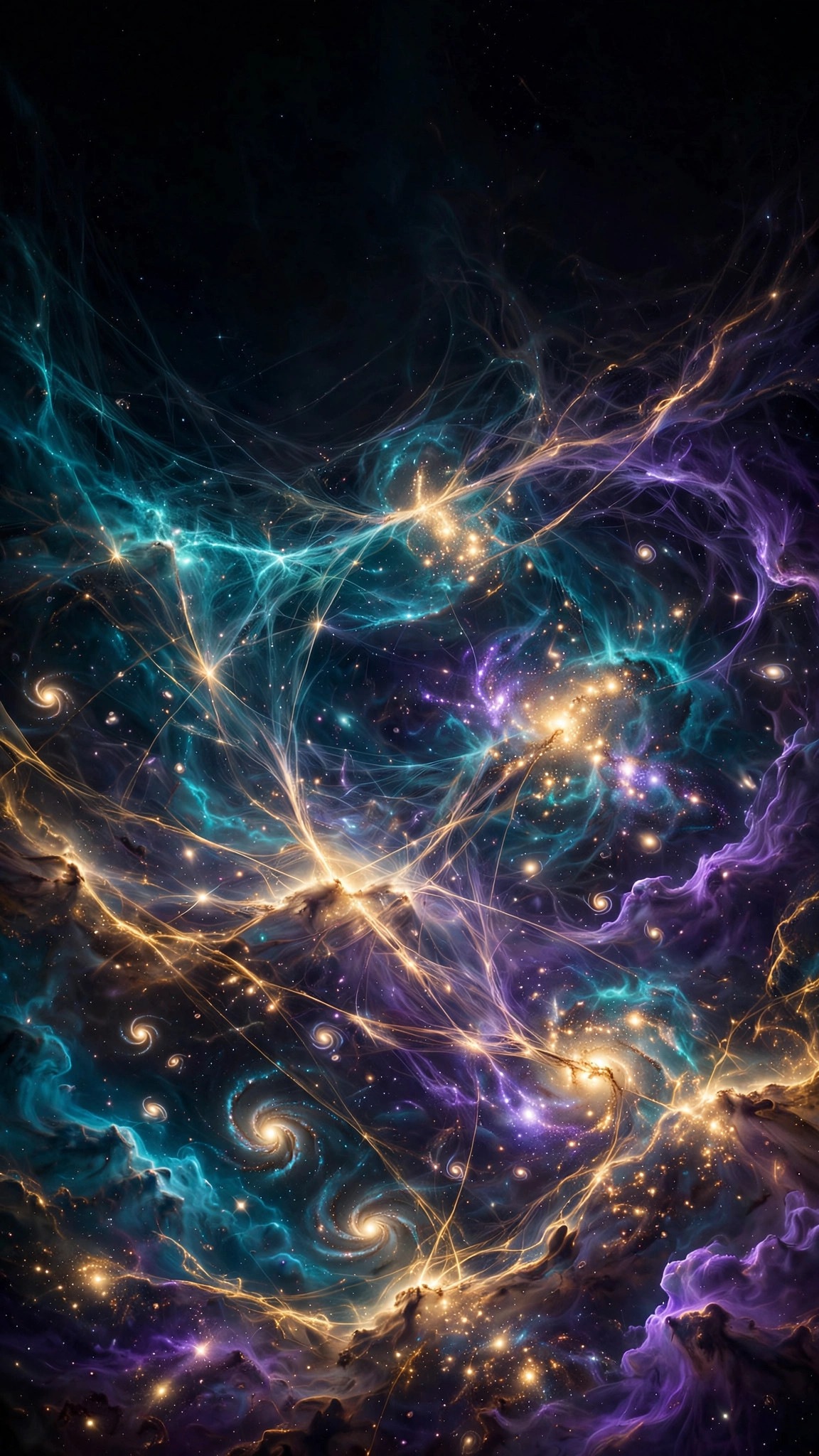 cosmic web filaments with glowing galaxies wallpaper