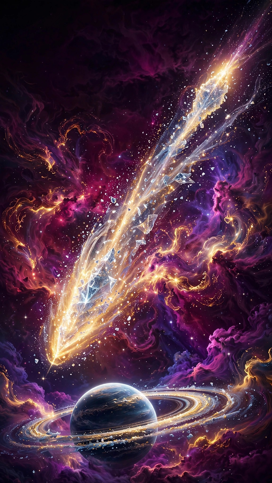 comet with diamond dust tail over nebula wallpaper