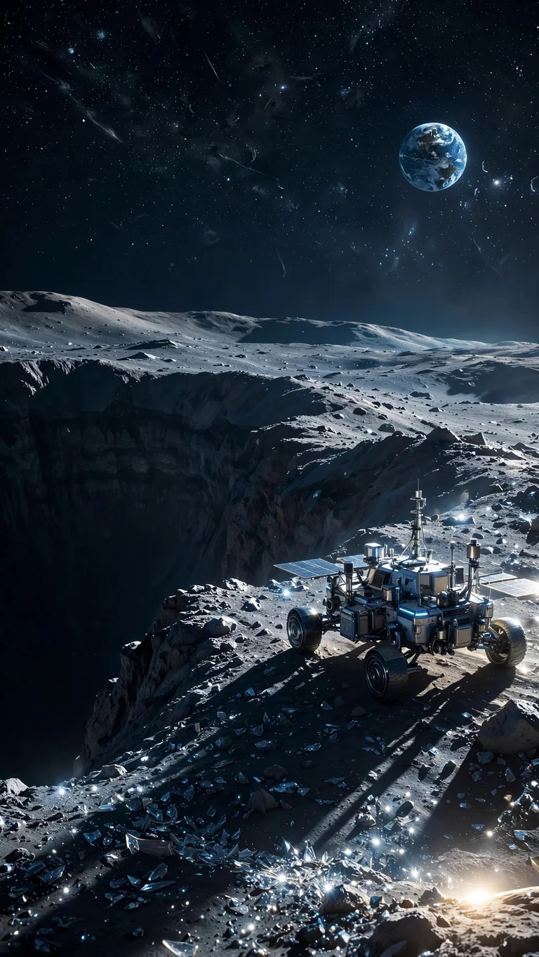 lunar rover on the moon with earth in sky wallpaper