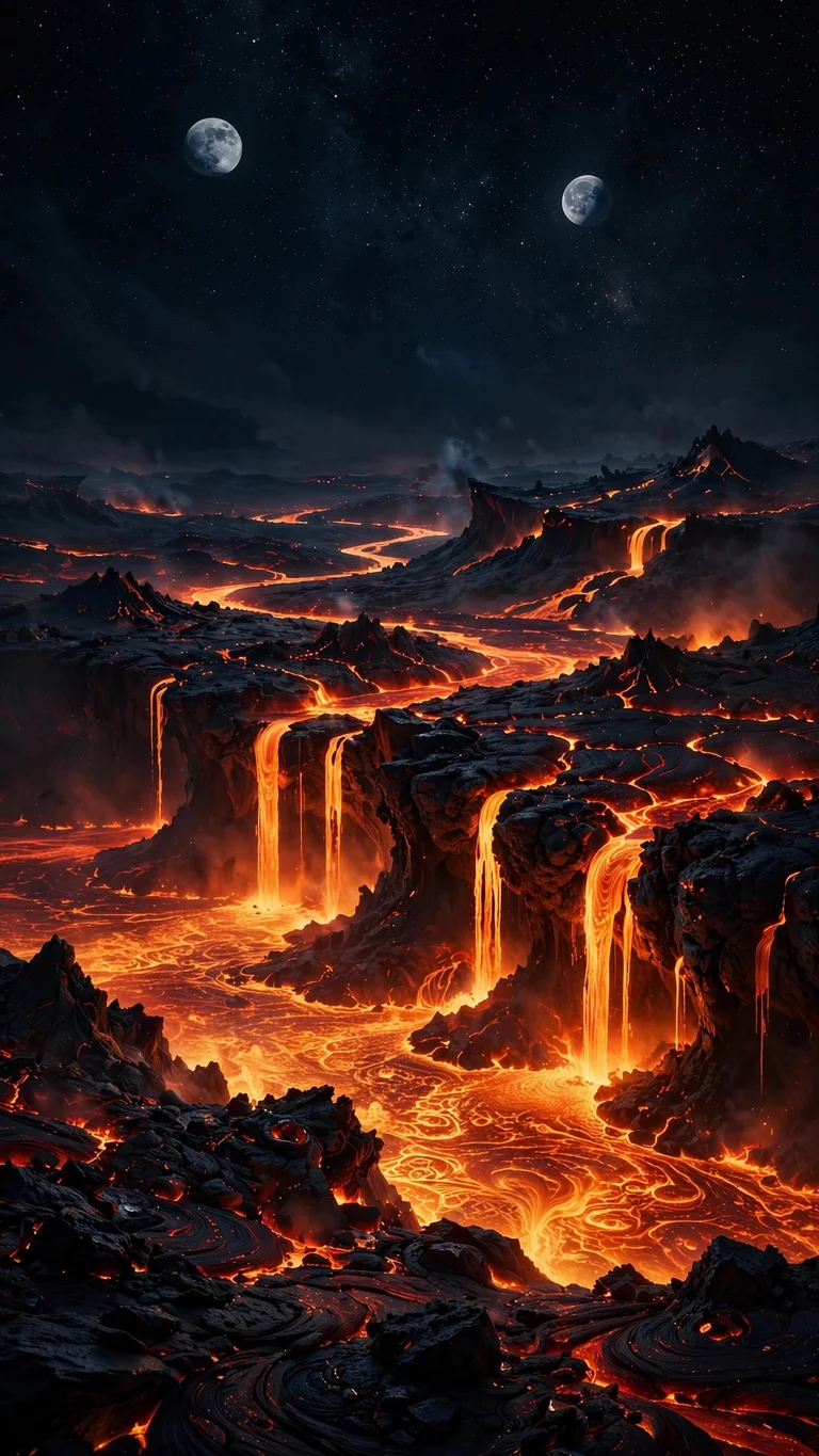volcanic exoplanet with lava ocean and moons wallpaper