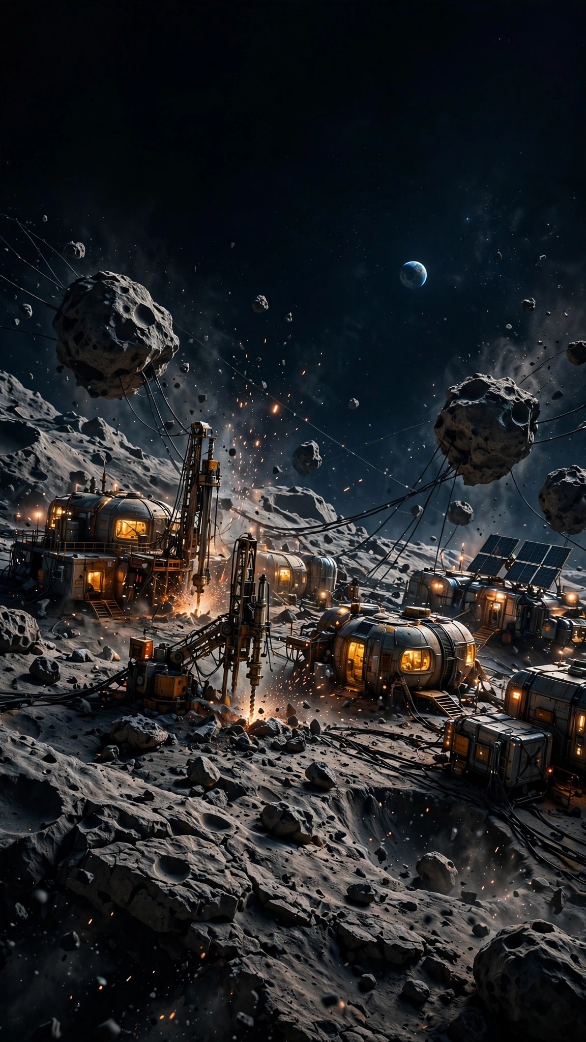 Asteroid Mining Outpost Tether - vertical space phone wallpaper