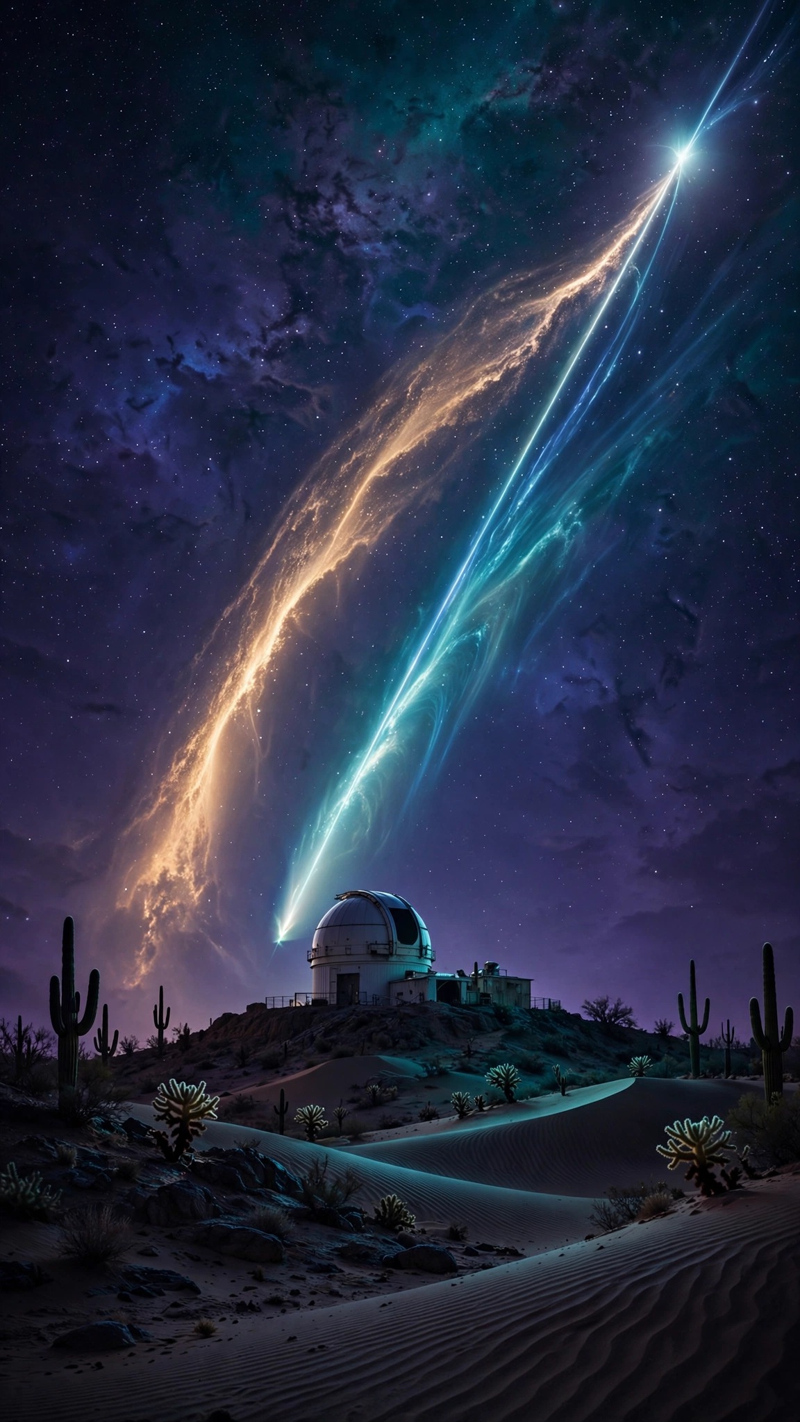 Interstellar Comet Desert Observatory - vertical space phone wallpaper