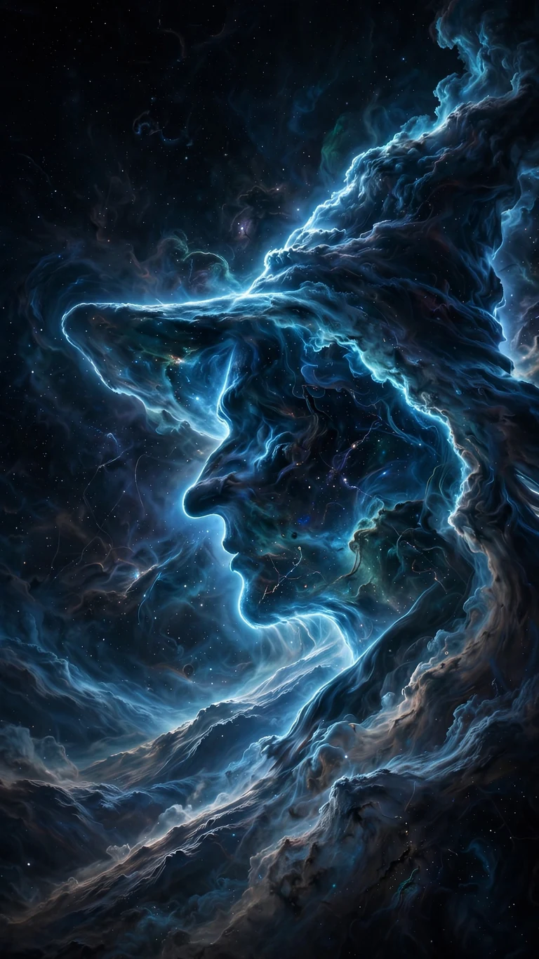 Witch Head Nebula in blue starlight - vertical space phone wallpaper