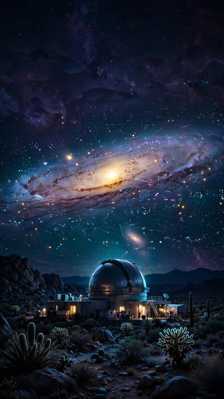 Andromeda over Observatory, vertical space wallpaper
