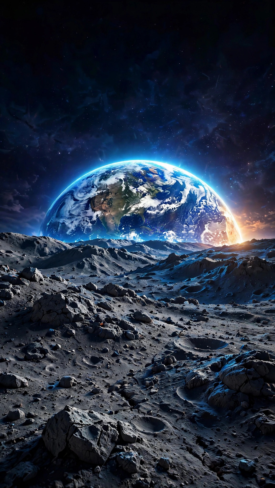 Earthrise over Lunar Horizon, vertical space wallpaper