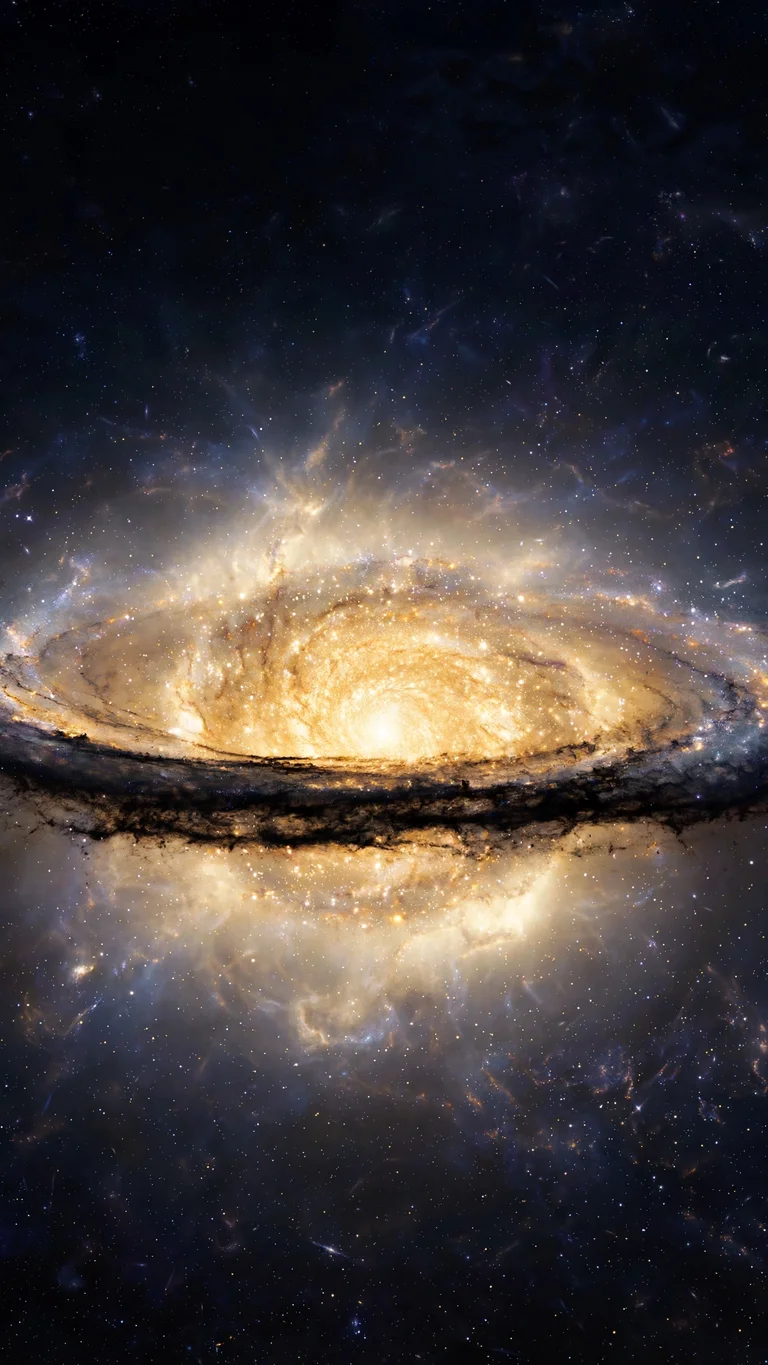 Sombrero Galaxy edge-on with bright core and dark dust lane, vertical space wallpaper