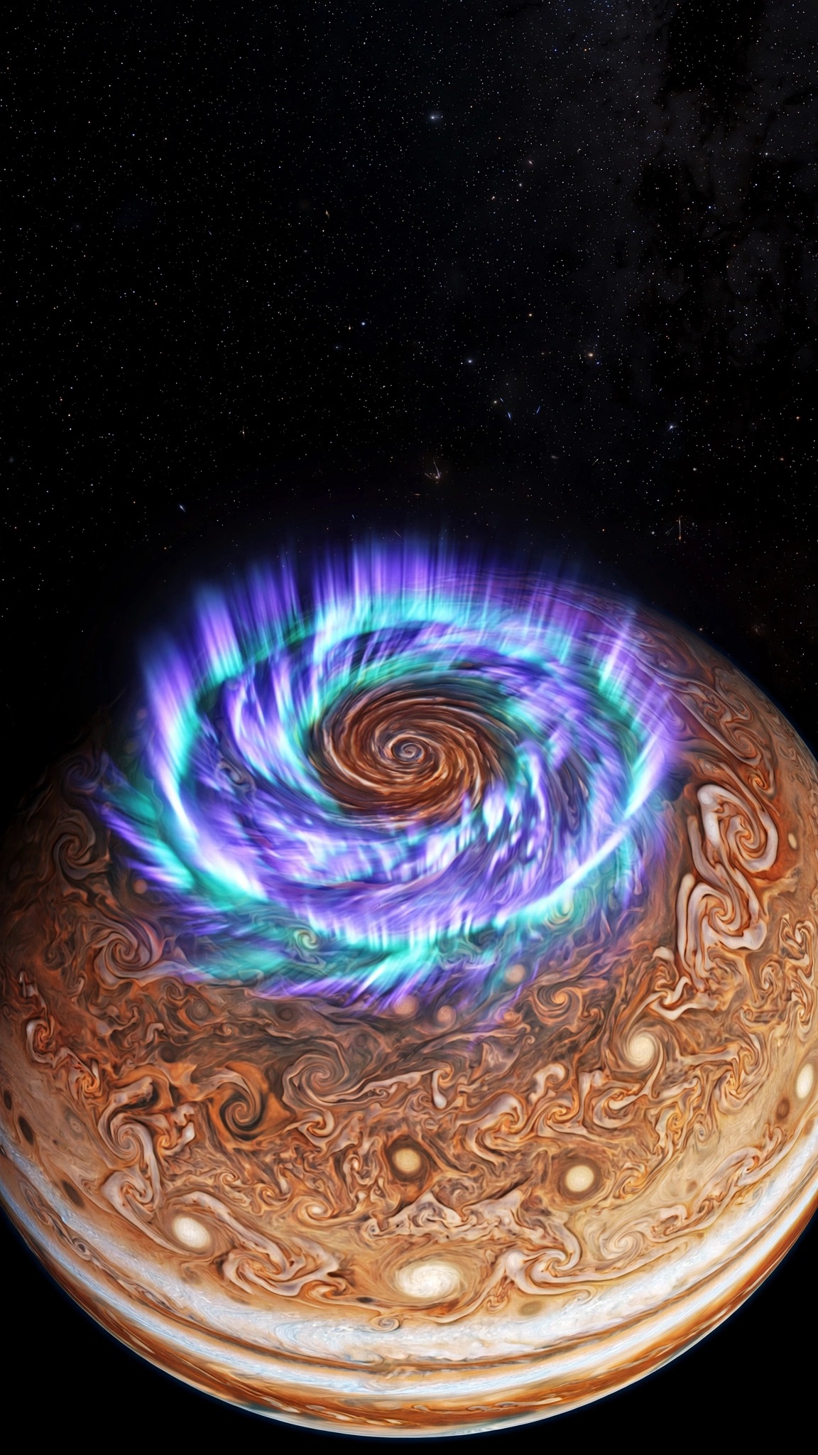 Jupiter Polar Aurora space wallpaper for phone