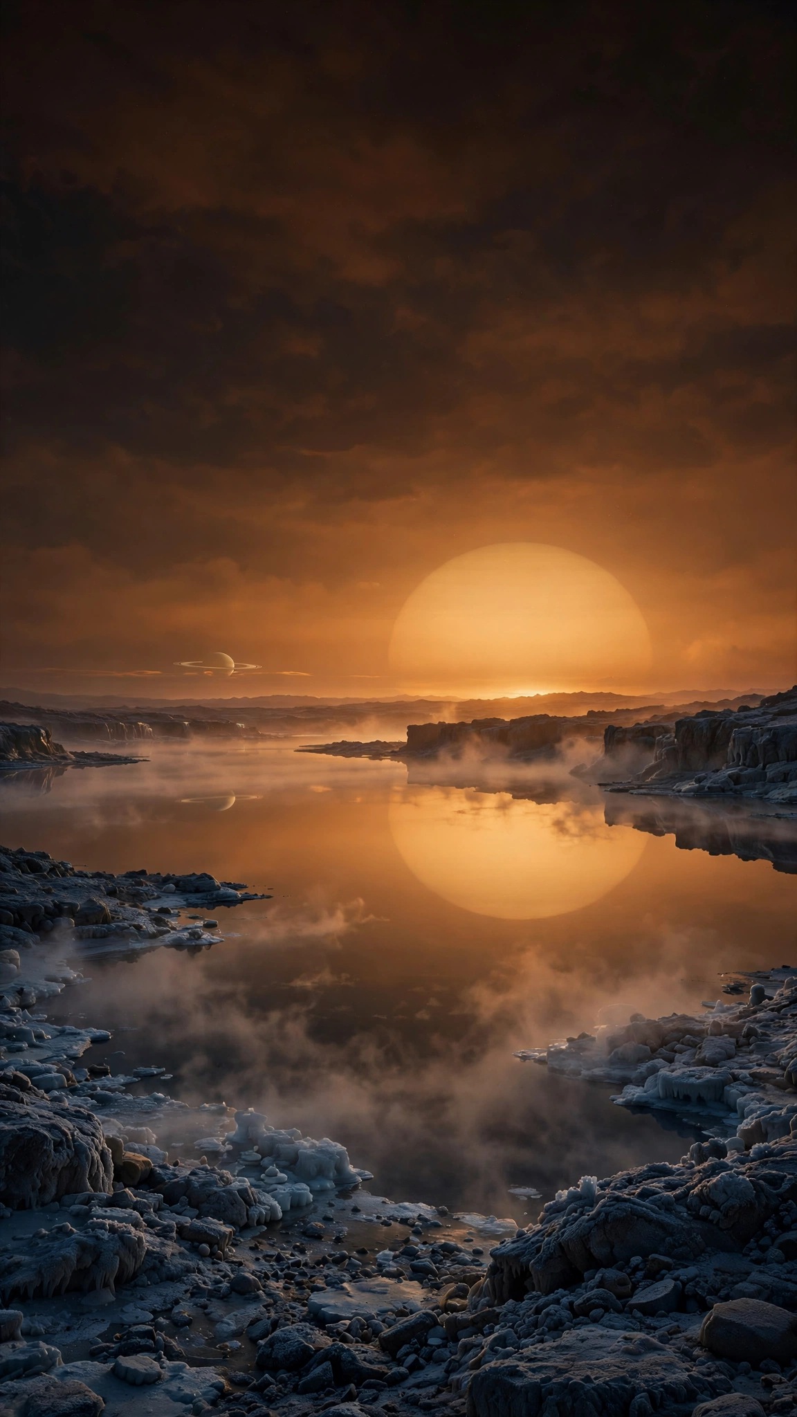 Titan Methane Lakes at Sunset space wallpaper for phone