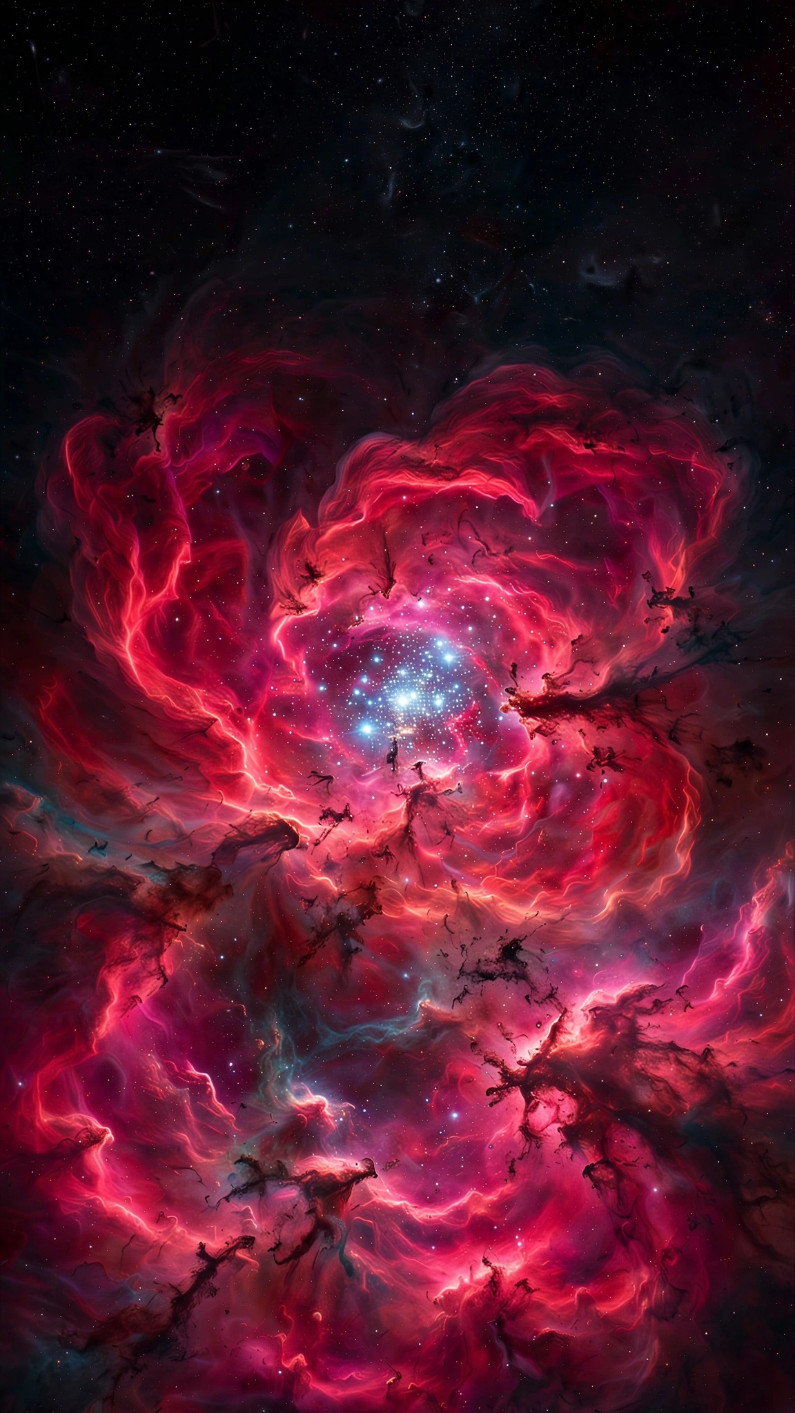 Rosette Nebula blooming like crimson rose petals around a star cluster