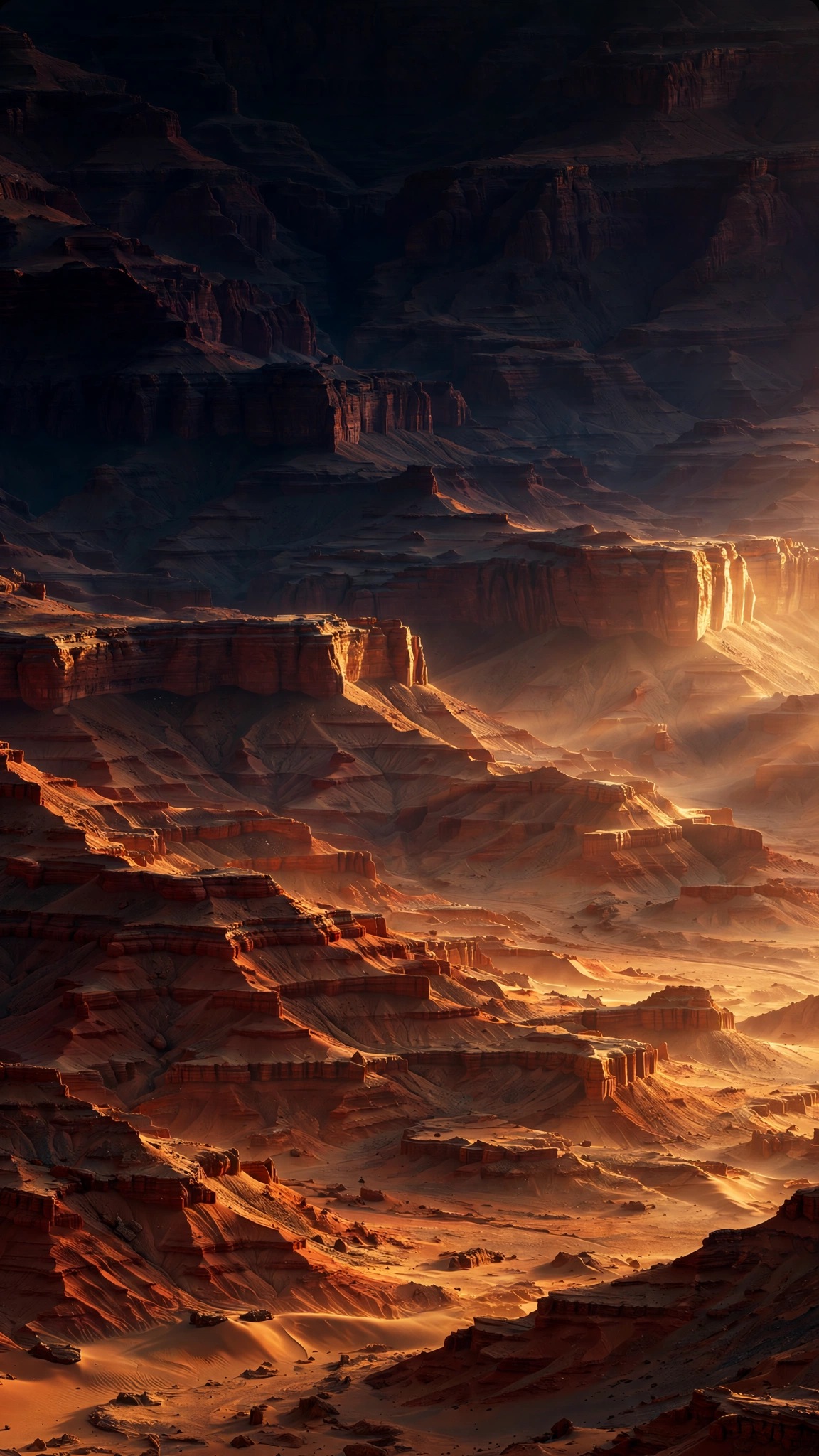 Valles Marineris canyon on Mars in warm morning light