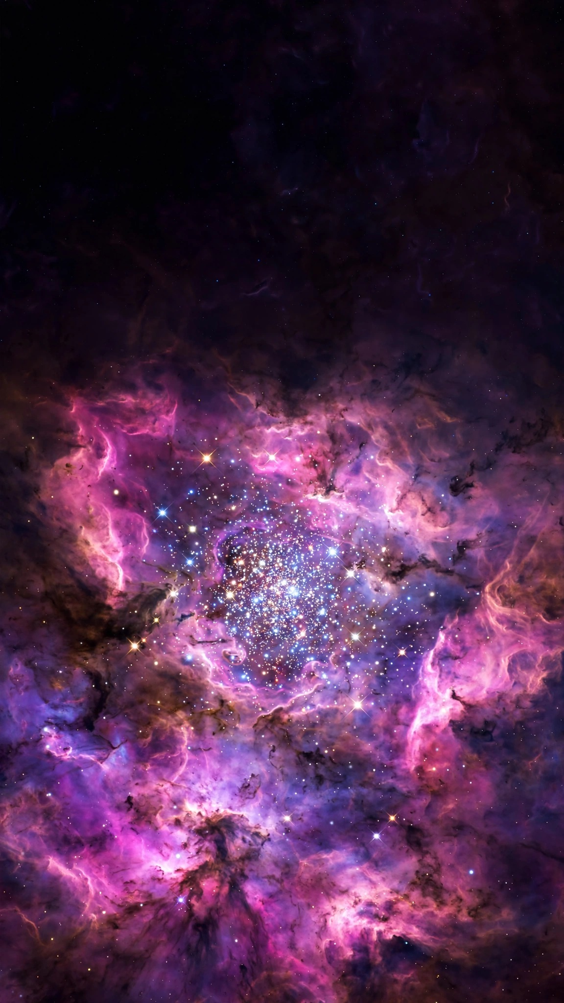 Lagoon Nebula pink violet clouds with a dense sparkling star cluster