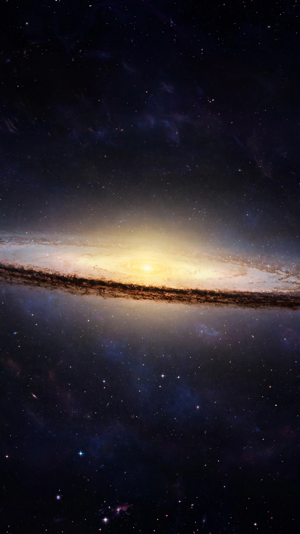 Sombrero Galaxy edge-on with glowing core and dark dust ring
