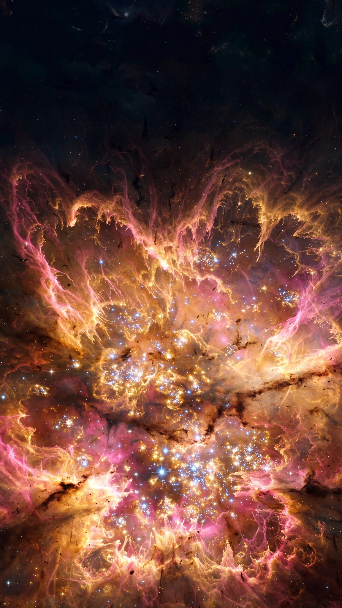Tarantula Nebula golden pink clouds with dense young star clusters