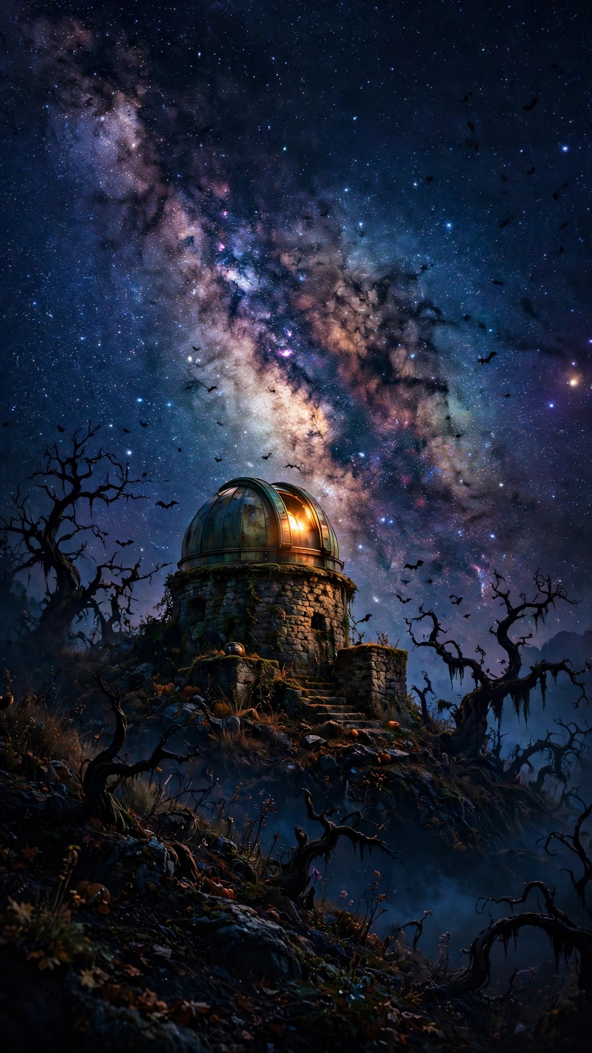 Haunted observatory under the Milky Way wallpaper