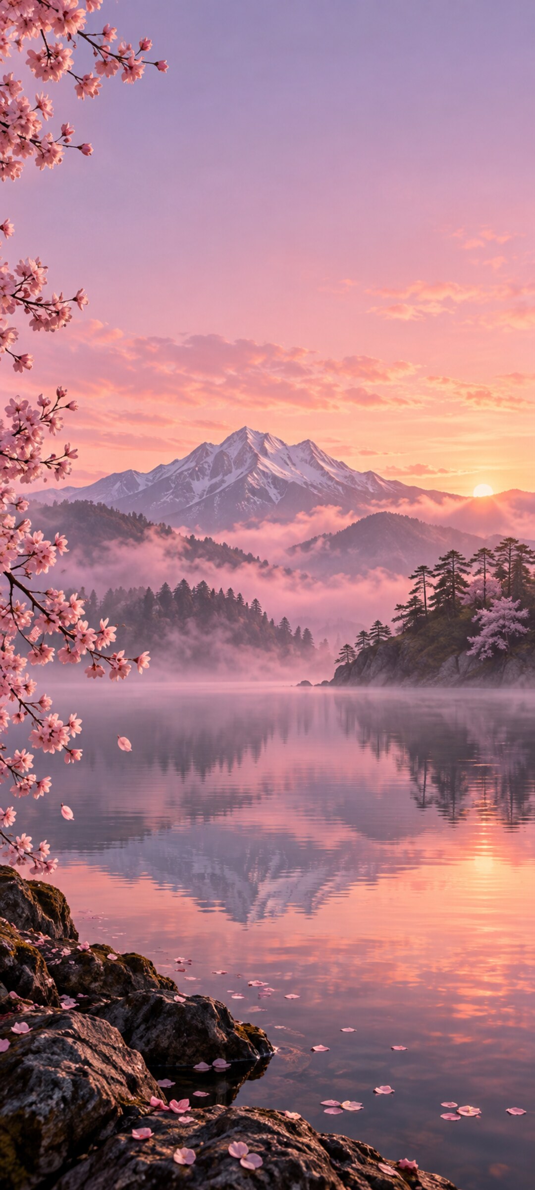 Cherry Mist Lake Wallpaper free download