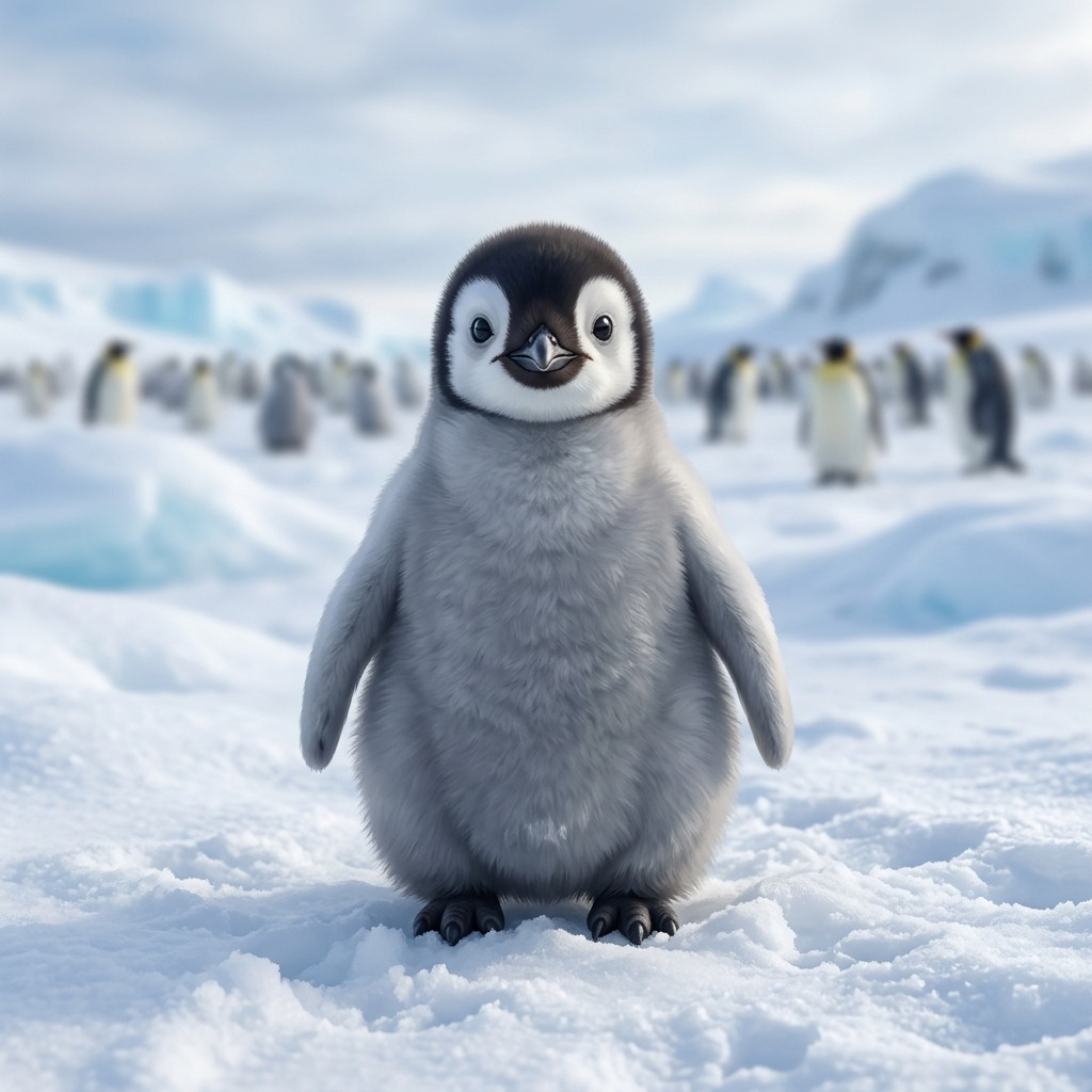 Penguin chick on soft snow