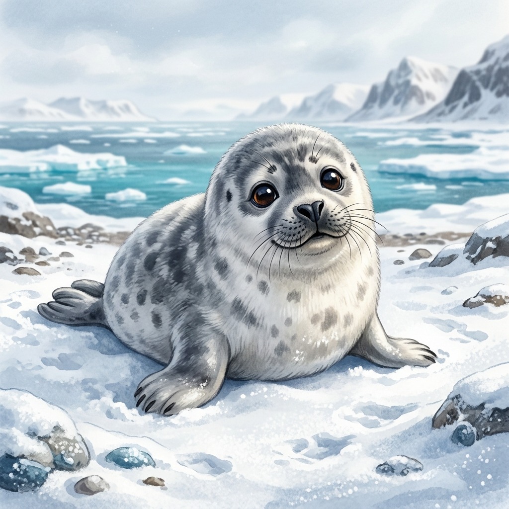 Seal pup on a snowy beach