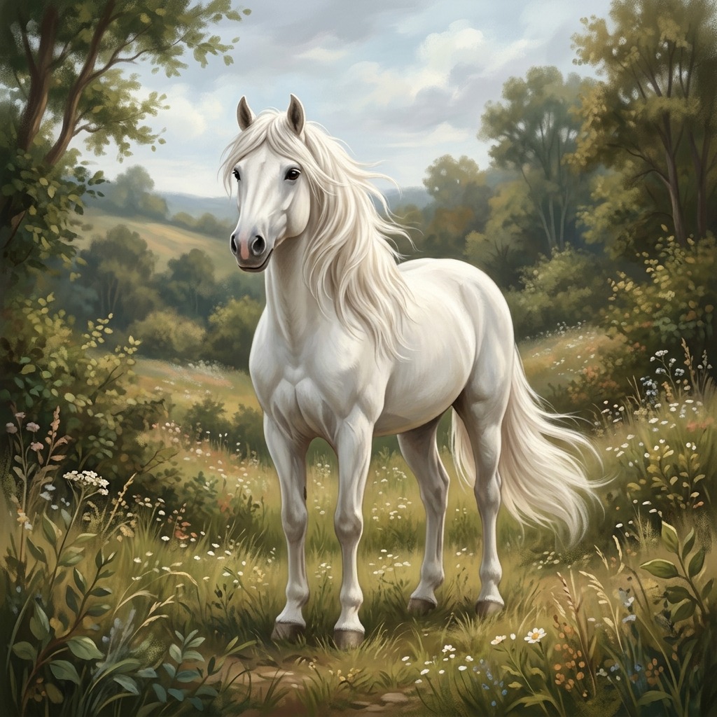 White horse with flowing mane