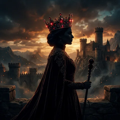 Dark queen silhouette with a ruby crown