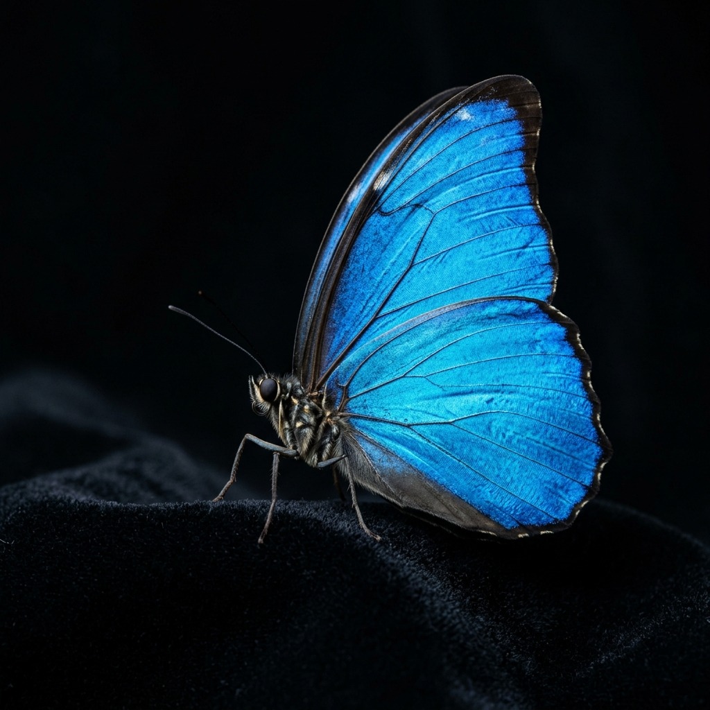 Royal blue butterfly on black velvet