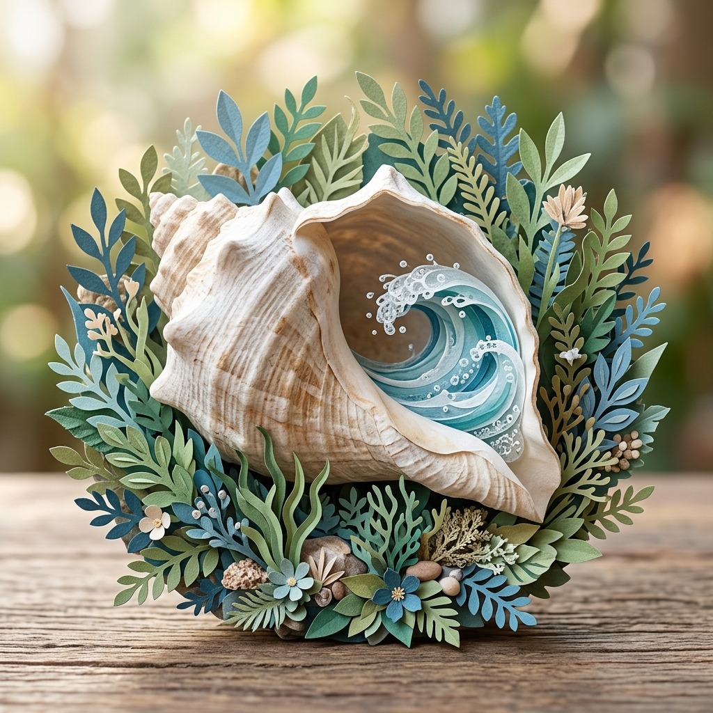 Gentle ocean wave inside a seashell