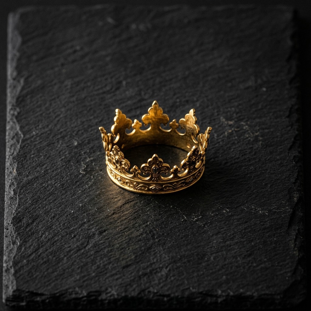 Minimal golden crown on matte black stone