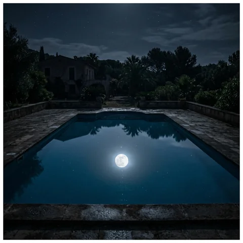 Moon reflected in an empty swimming pool