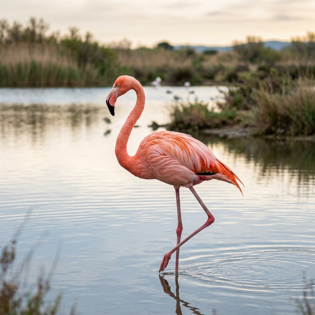 Flamingo beside a calm lagoon
