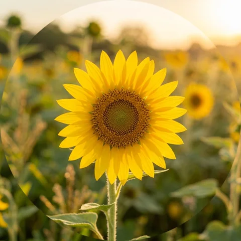Sunflower opening toward warm sunlight