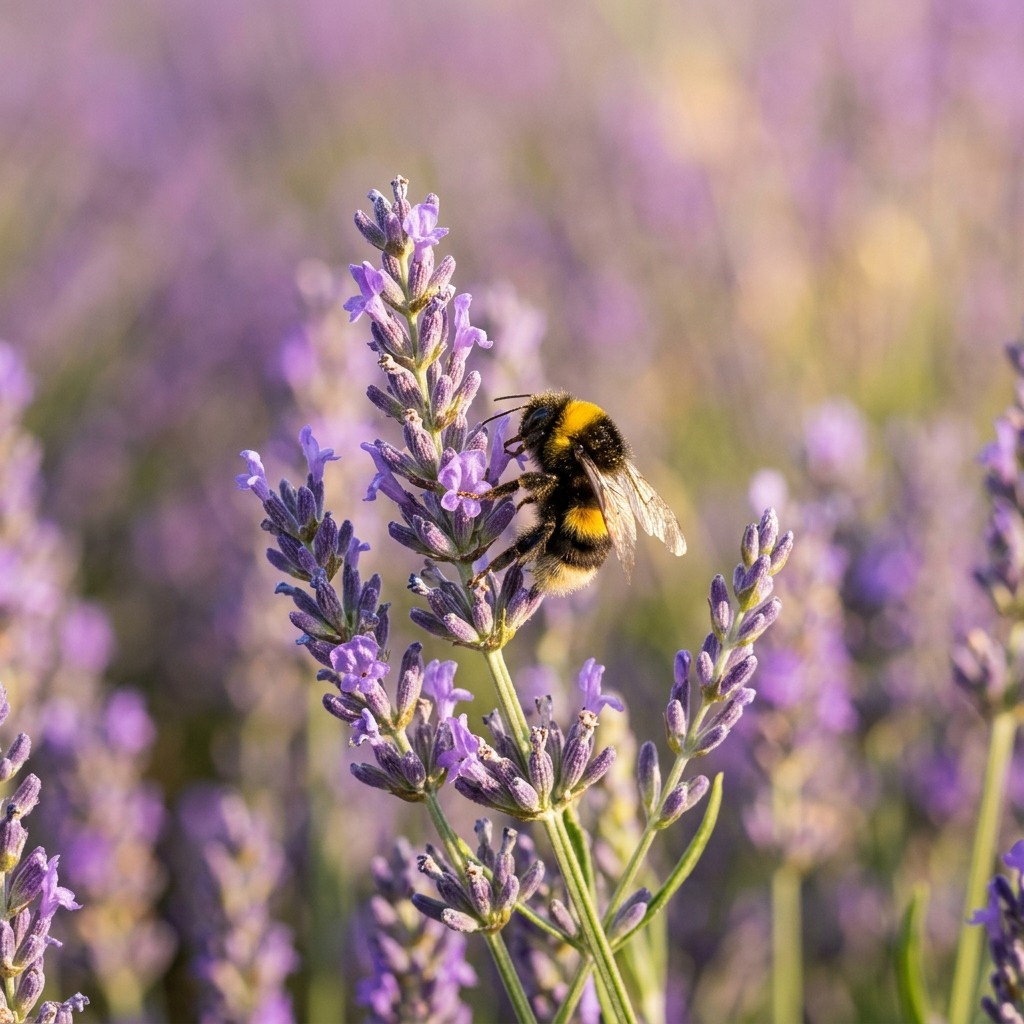 Lavender sprigs with a bumblebee