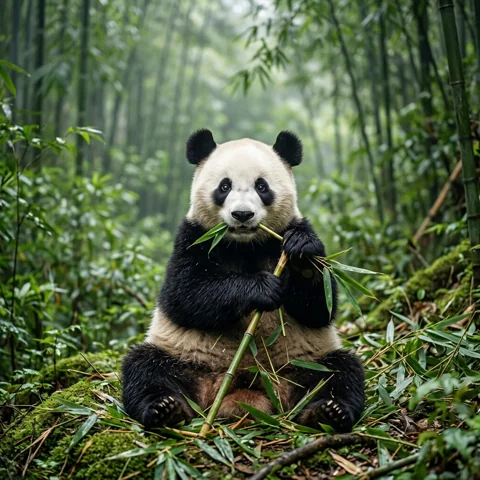 Panda holding a bamboo shoot